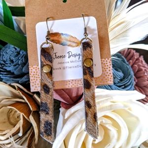 Genuine Leather Leopard Hair-on bar earrings